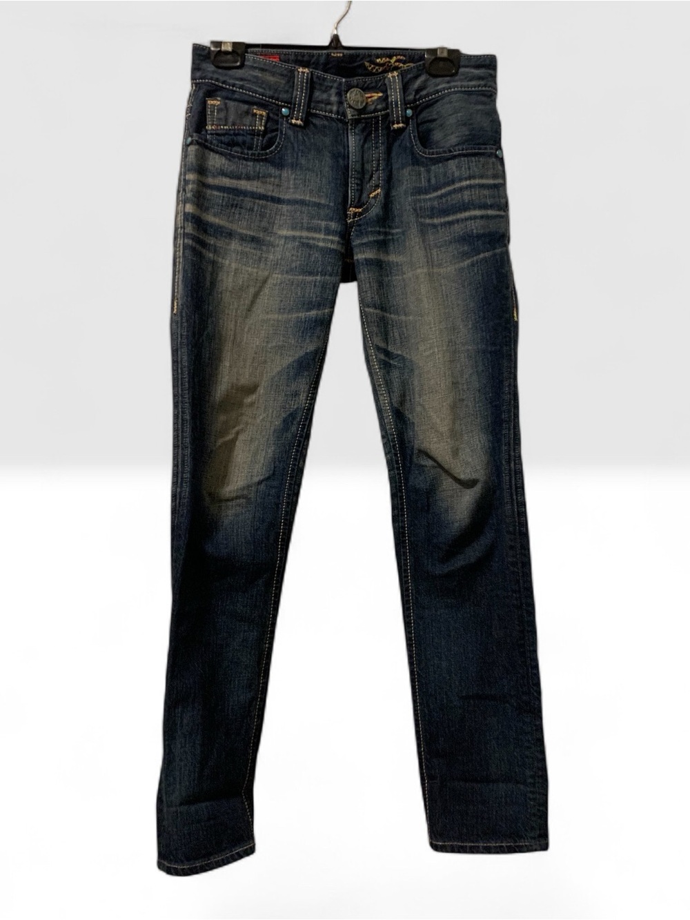 Men's Vintage Y2K Edwin Blue Trip Slim Straight Jeans in Washed Dark Blue